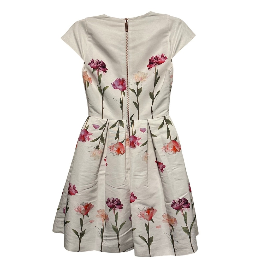 Ted Baker Callila Floral Peony Fit and Flare Dress White Pink Size 0 XS Pocket - Picture 4 of 7